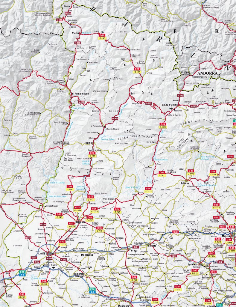 Mapa de carreteras de la provincia de Lérida.