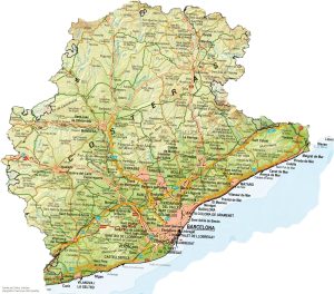 Mapa de relieve de la provincia de Barcelona.