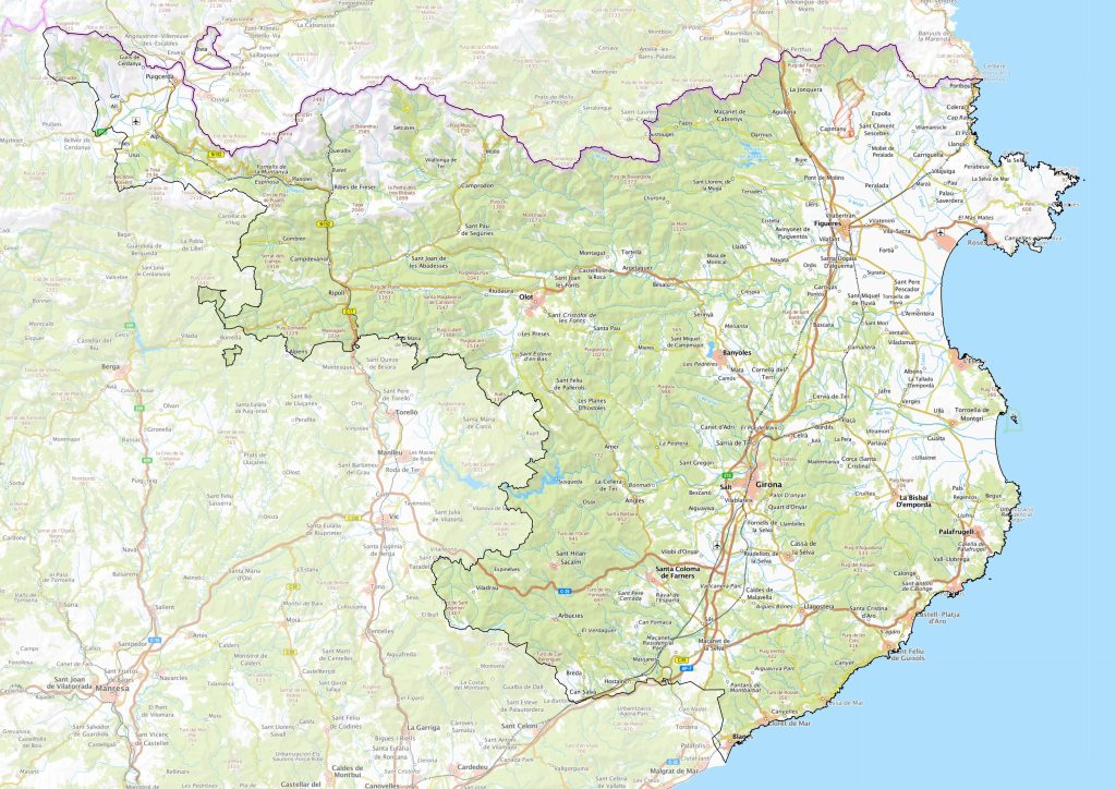 Mapa físico de la provincia de Gerona.