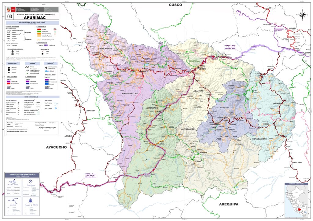 Mapa de las principales ciudades de Apurímac.