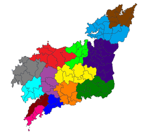 Mapa mudo de los partidos judiciales de la provincia de La Coruña.