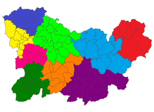 Mapa mudo de los partidos judiciales de la provincia de Orense.