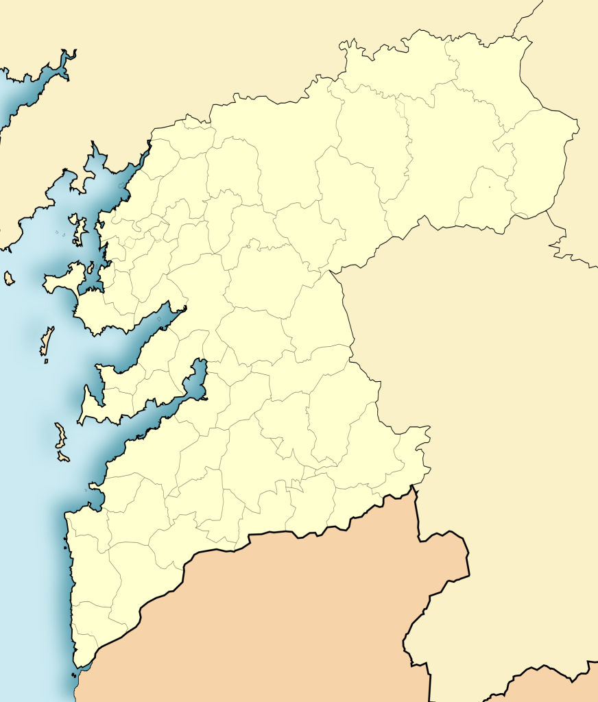 Mapa mudo de la provincia de Pontevedra.