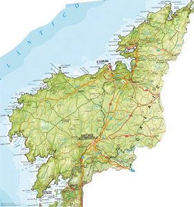 Mapa de relieve de la provincia de La Coruña.