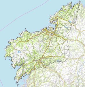 Mapa topográfico de la provincia de La Coruña.