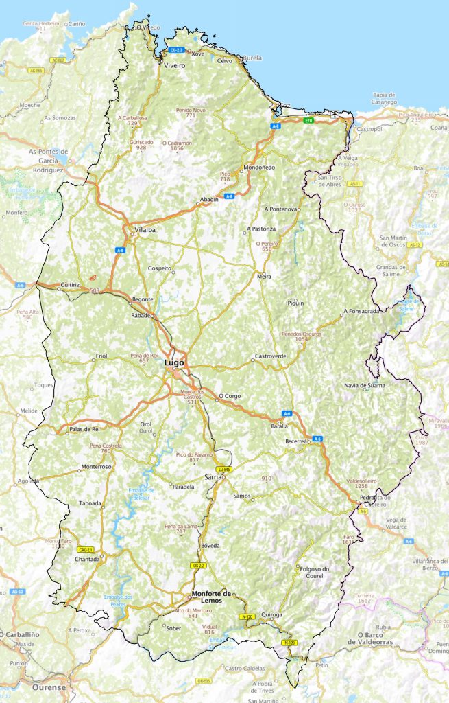 Mapa físico de la provincia de Lugo.