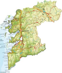 Mapa de relieve de la provincia de Pontevedra.