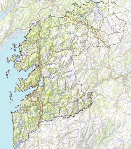 Mapa topográfico de la provincia de Pontevedra.