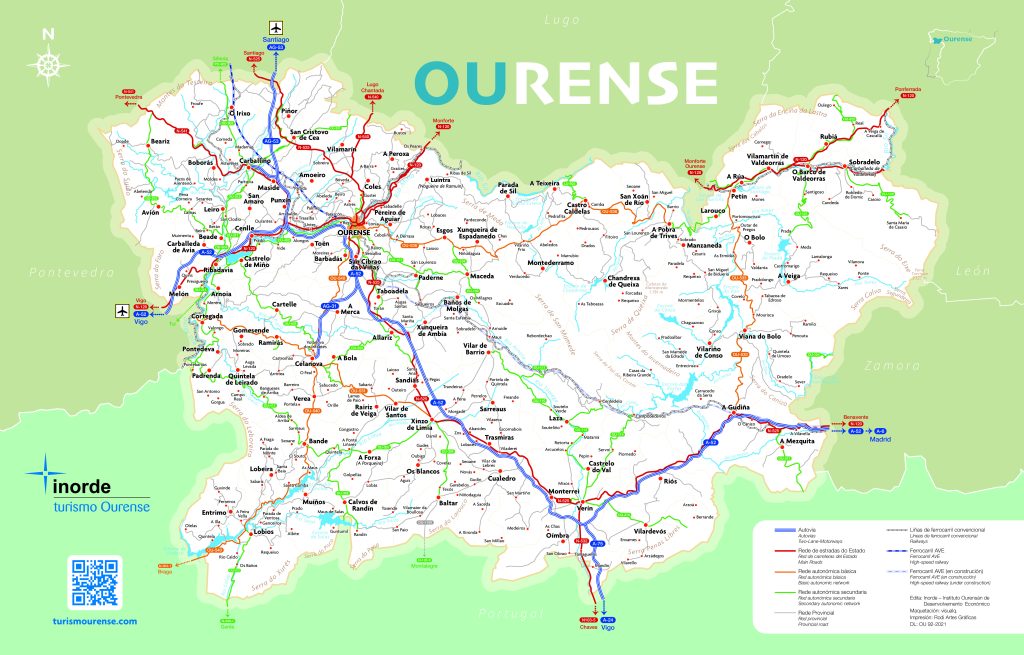 Mapa de carreteras de la provincia de Orense.