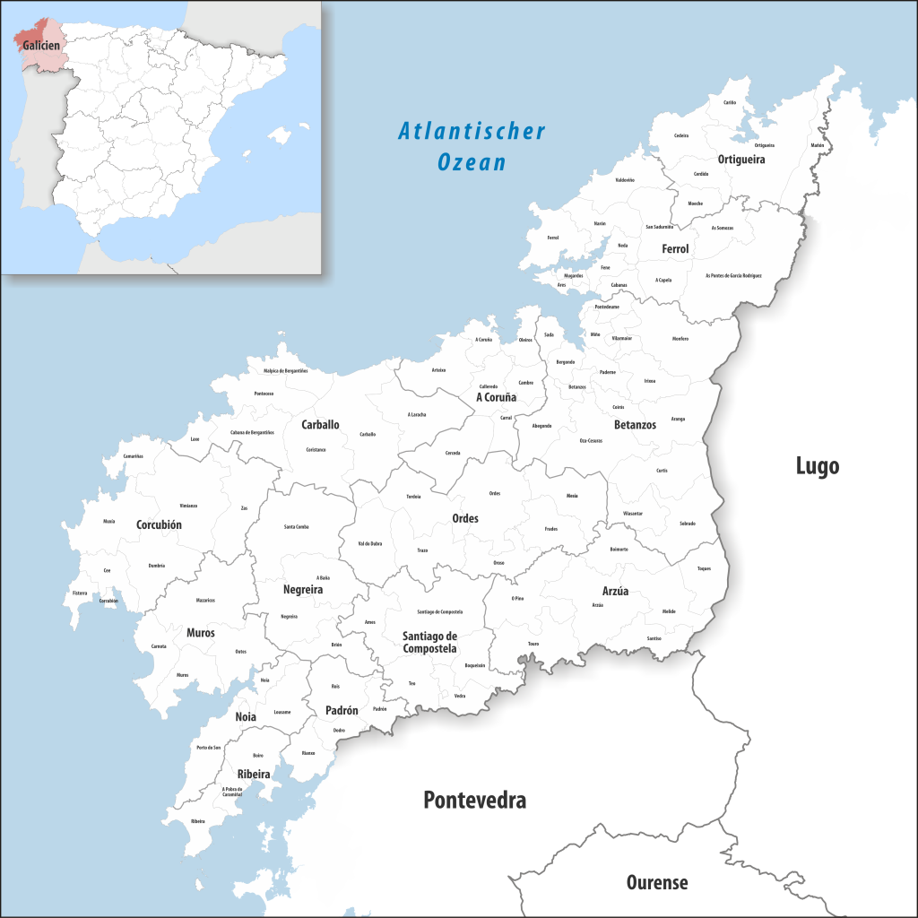 Mapa de los municipios de la provincia de La Coruña.