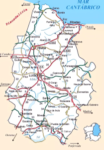 Mapa de las principales ciudades de la provincia de Lugo.
