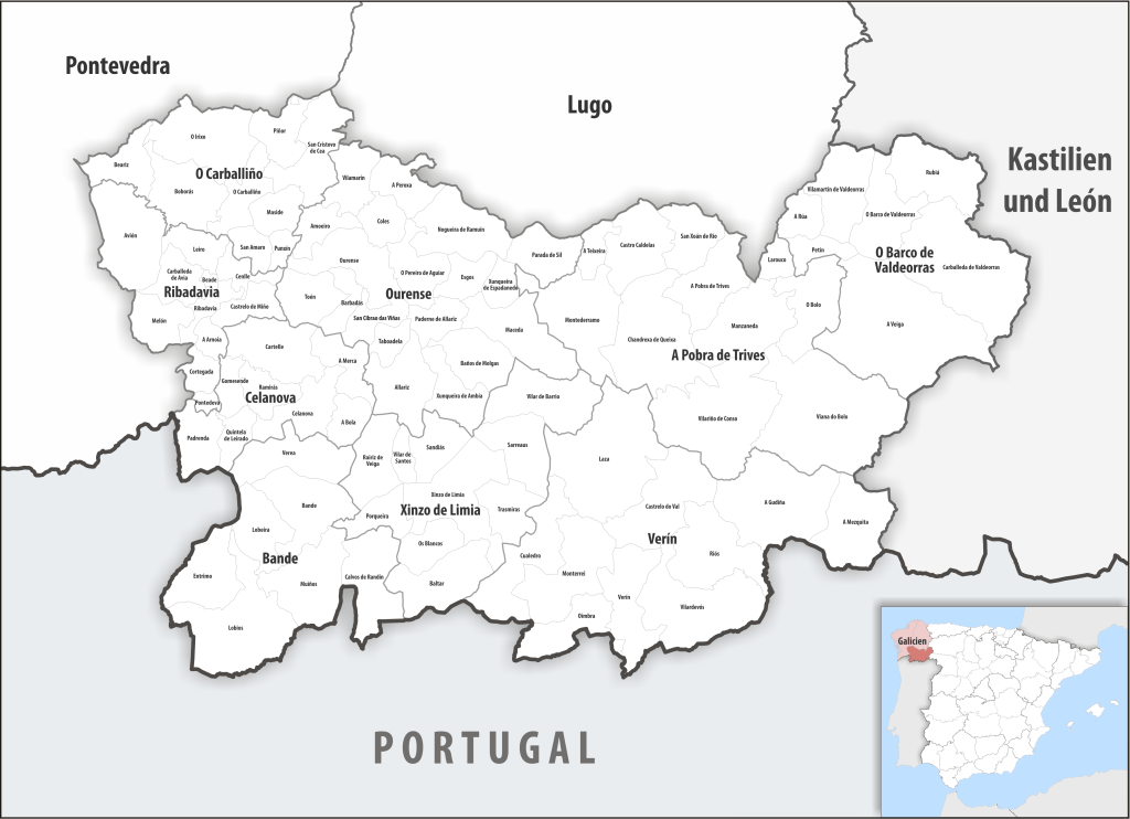 Mapa de los municipios de la provincia de Orense.