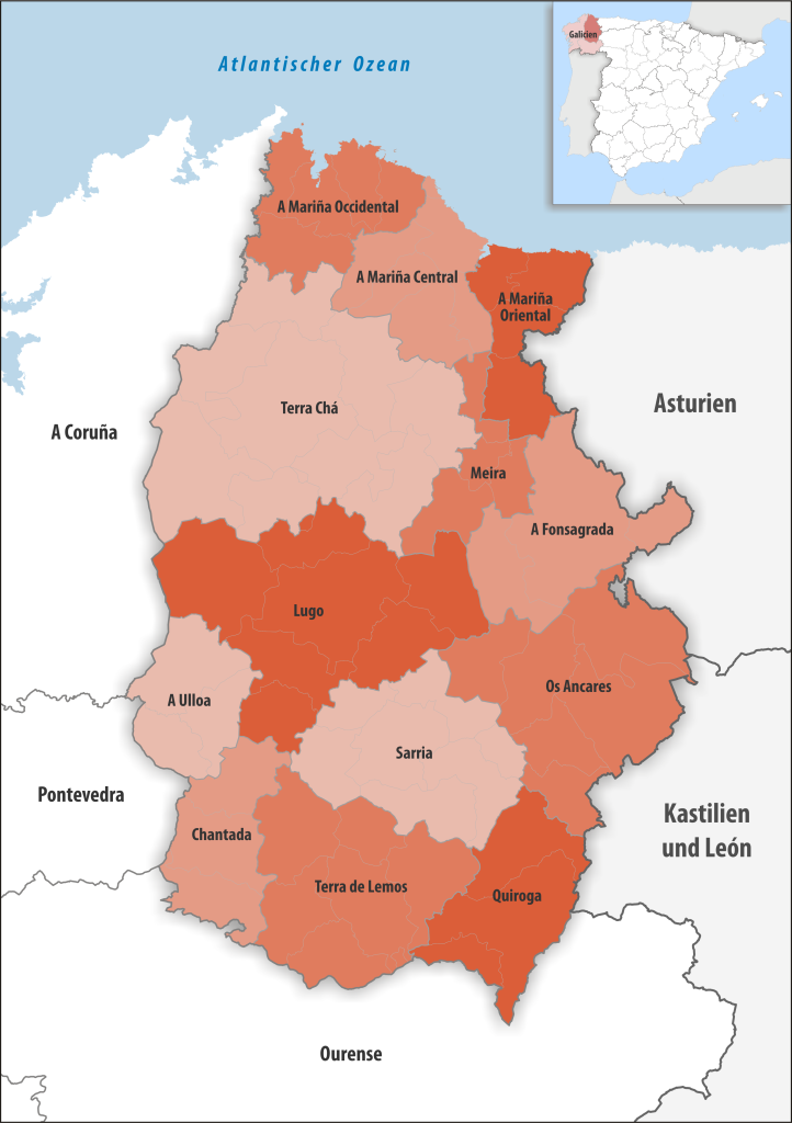 Mapa de las comarcas de la provincia de Lugo.