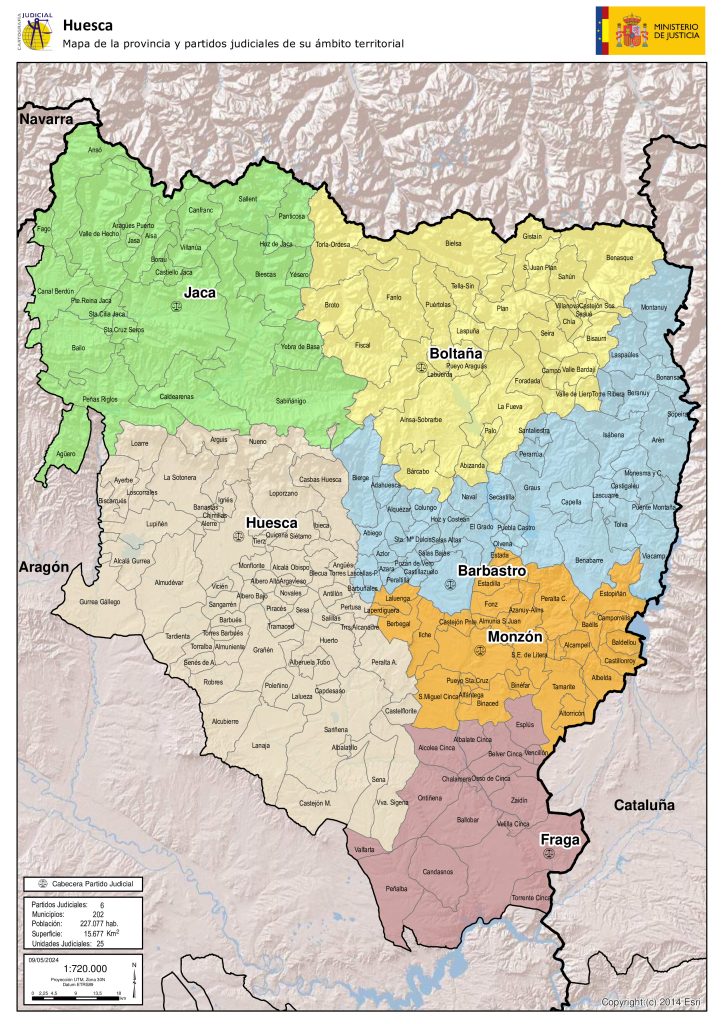 Mapa de los partidos judiciales de la provincia de Huesca.