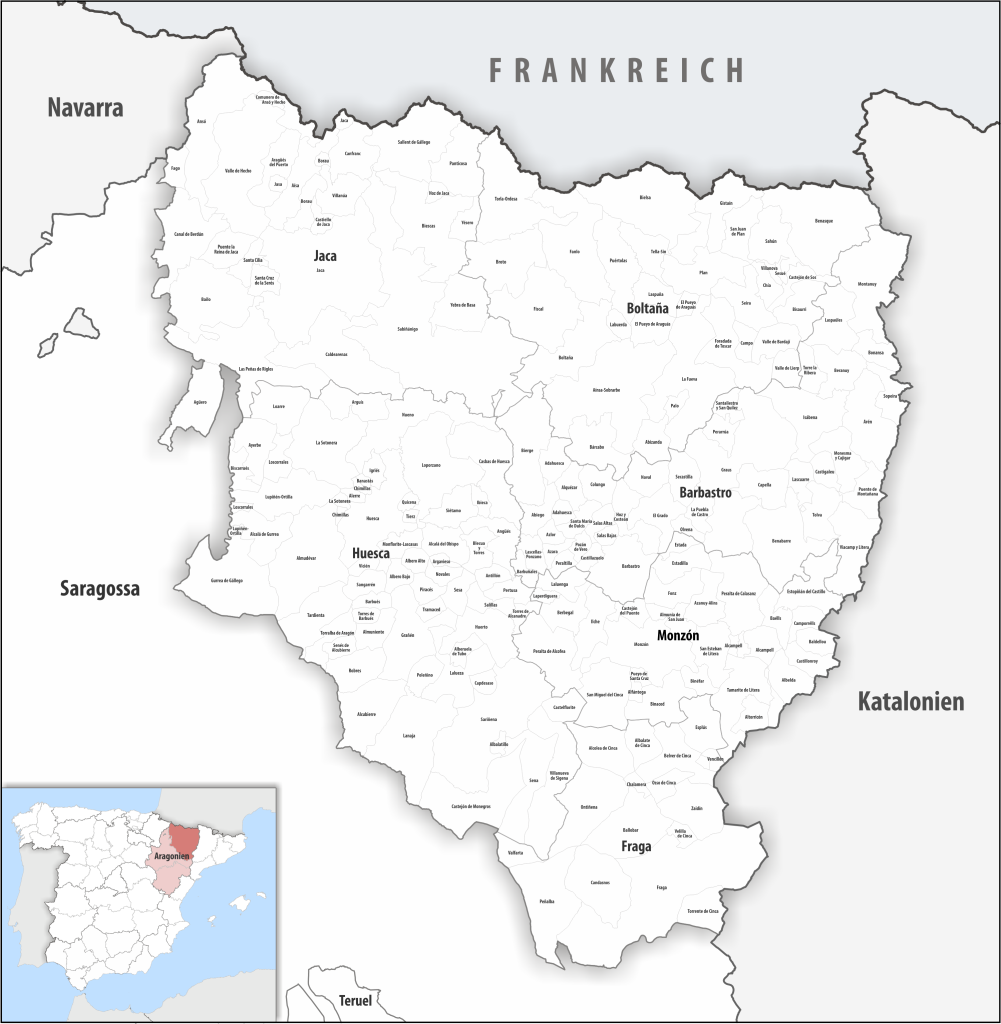 Mapa de los municipios de la provincia de Huesca.