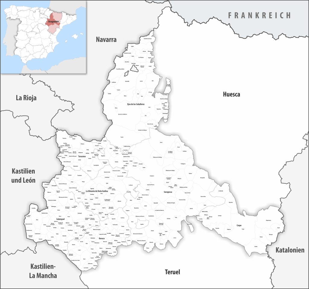 Mapa de los municipios de la provincia de Zaragoza.