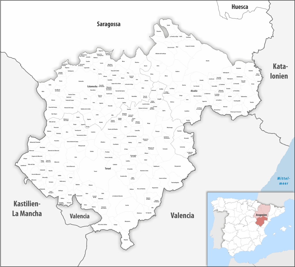 Mapa de los municipios de la provincia de Teruel.