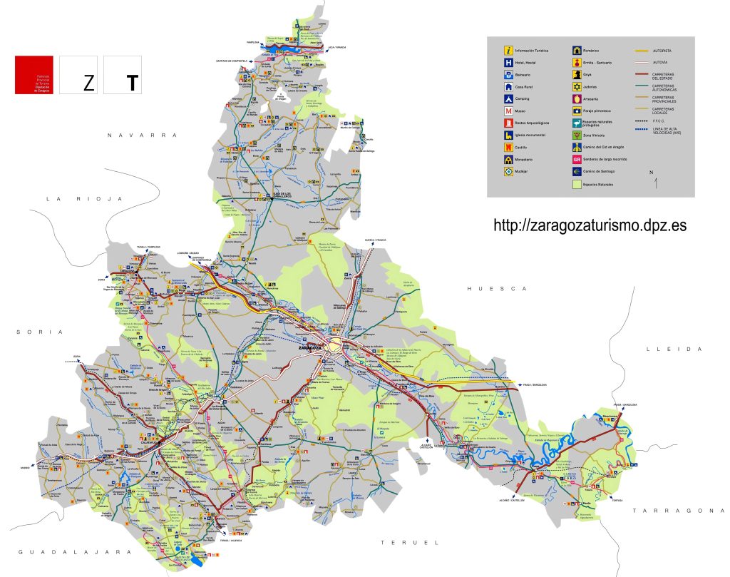 Mapa turístico de la provincia de Zaragoza.
