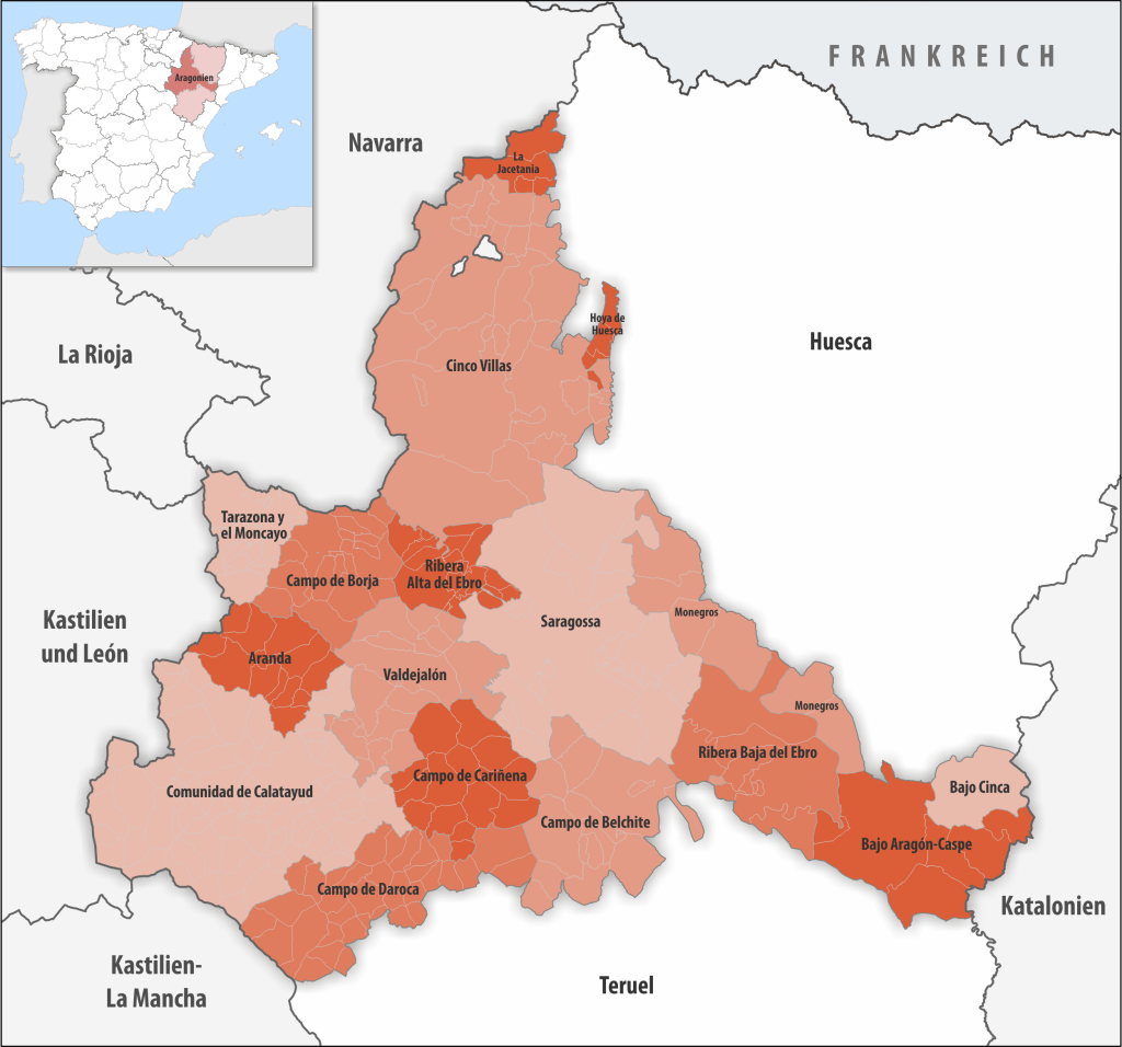 Mapa de las comarcas de la provincia de Zaragoza.