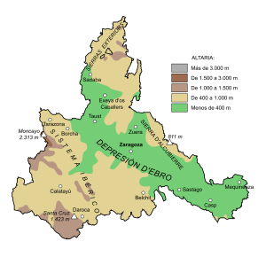 Mapa de relieve de la provincia de Zaragoza.