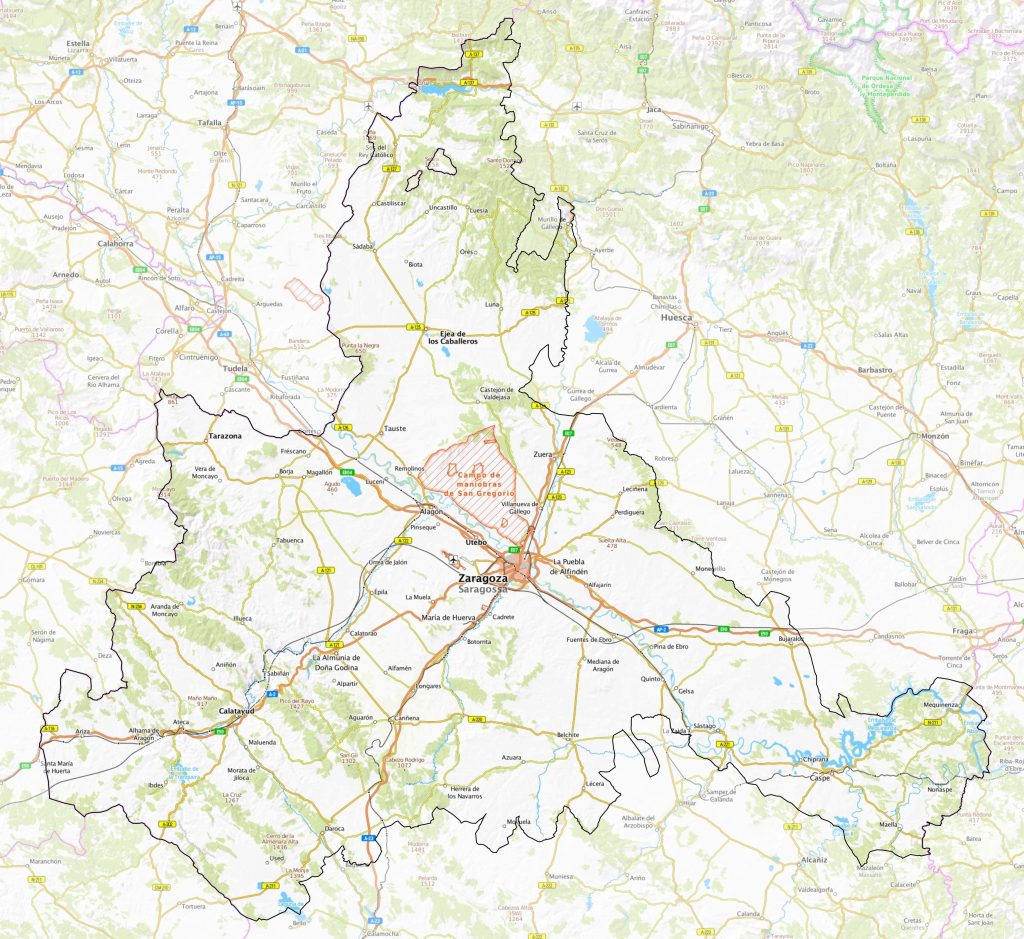 Mapa físico de la provincia de Zaragoza.