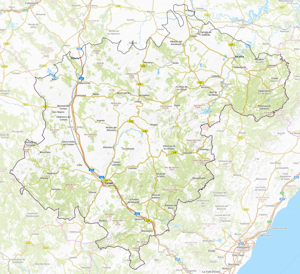 Mapa físico de la provincia de Teruel.