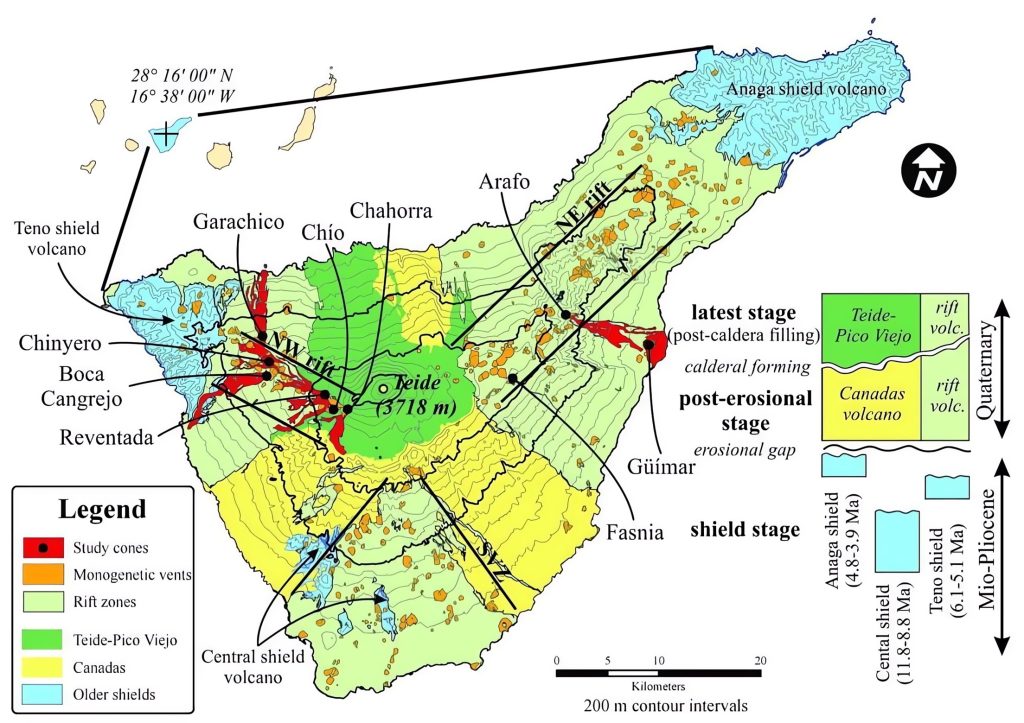 Mapa geológico de la isla de Tenerife.