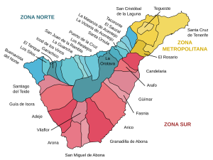 Mapa de los municipios de la isla de Tenerife.
