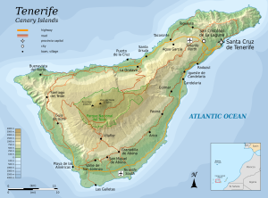 Mapa físico de la isla de Tenerife