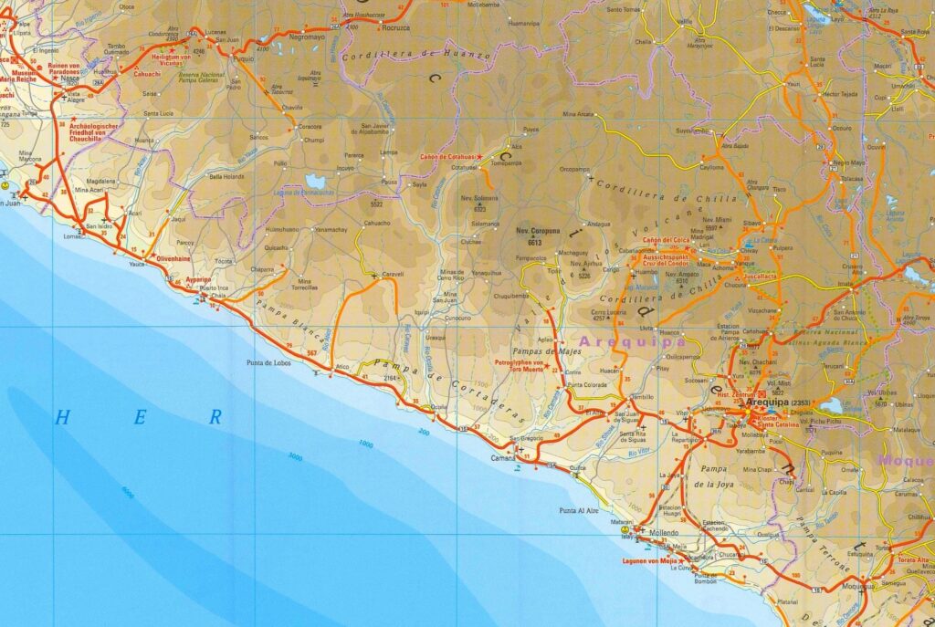 Mapa físico del departamento de Arequipa.