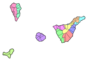 Mapa mudo de los partidos judiciales de la provincia de Santa Cruz de Tenerife.