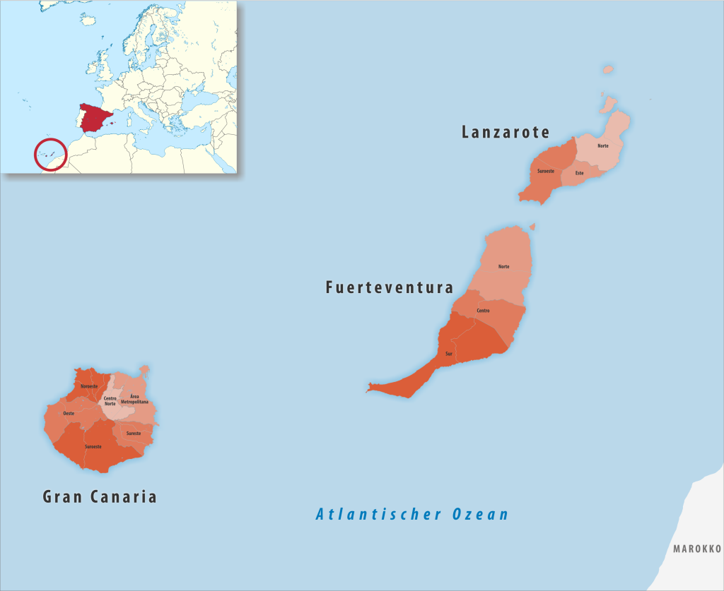 Mapa de las comarcas de la provincia de Las Palmas.