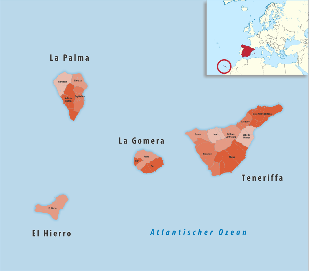 Mapa de las comarcas de la provincia de Santa Cruz de Tenerife.