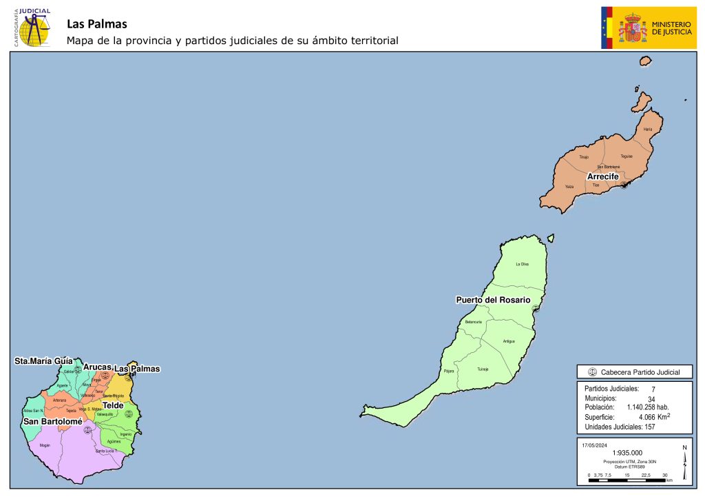 Mapa de los partidos judiciales de la provincia de Las Palmas.