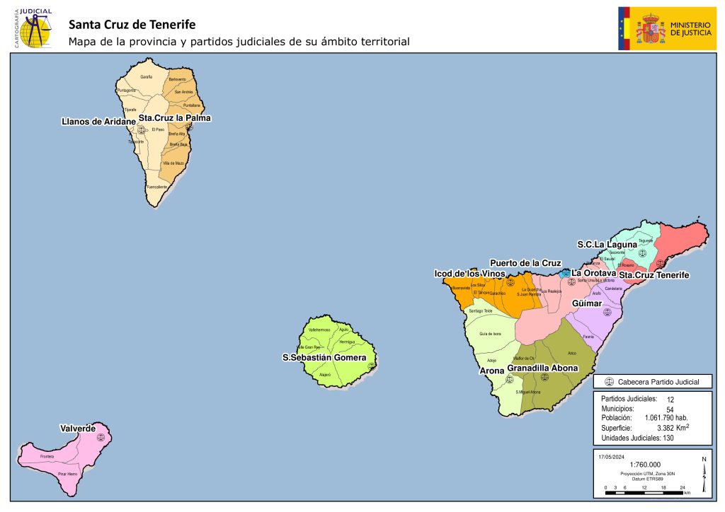 Mapa de los partidos judiciales de la provincia de Santa Cruz de Tenerife.