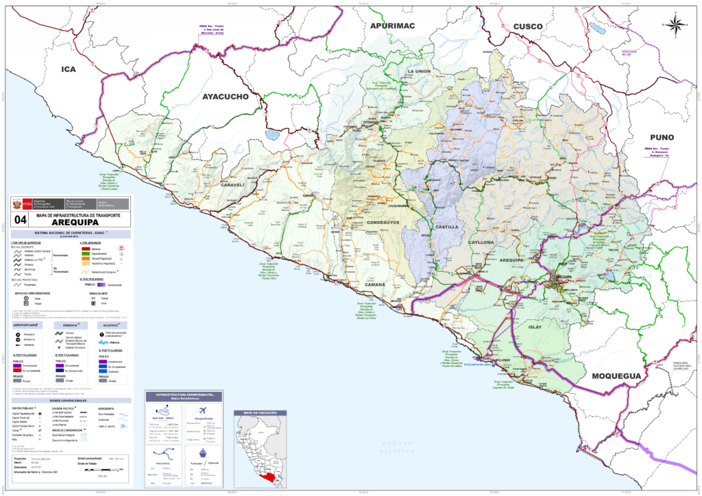 Mapa de las principales ciudades del departamento de Arequipa.