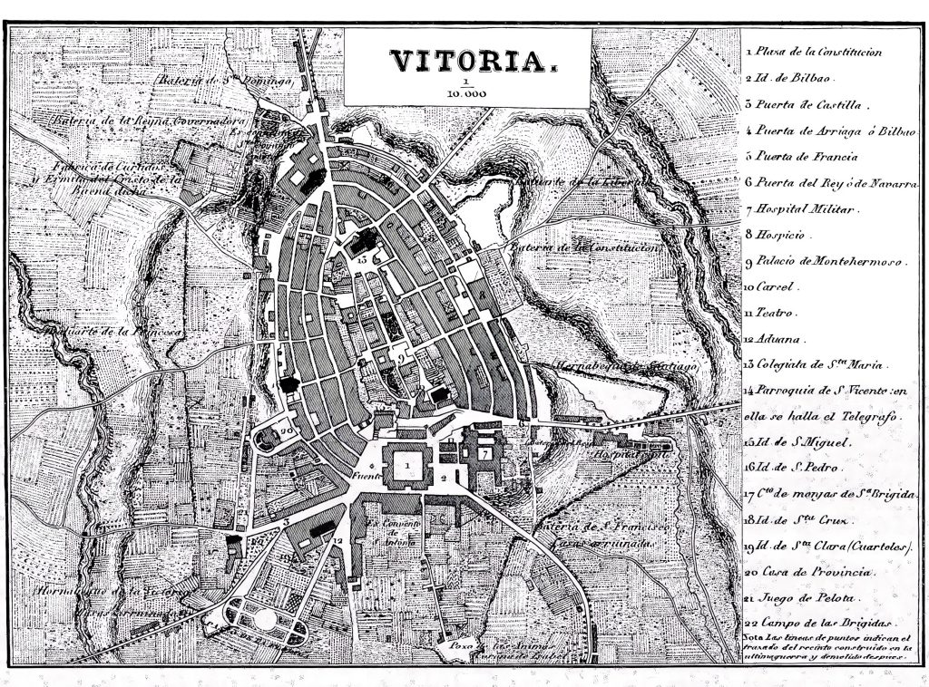 Plano de Vitoria-Gasteiz en 1846.