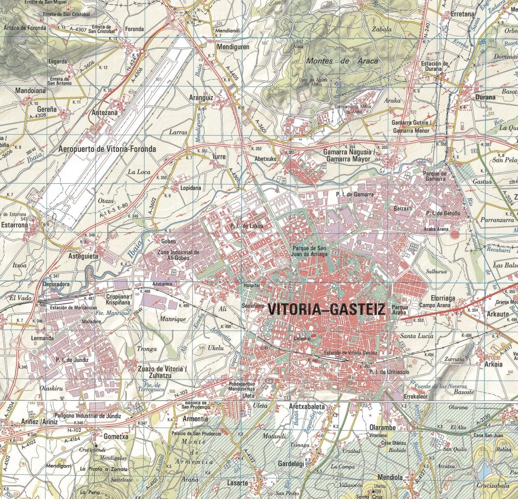 Mapa de accesos por carretera a Vitoria-Gasteiz.