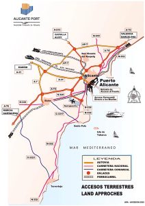 Plano de accesos al Puerto de Alicante.