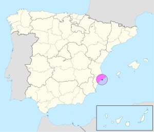 Mapa de ubicación de Benidorm en España.