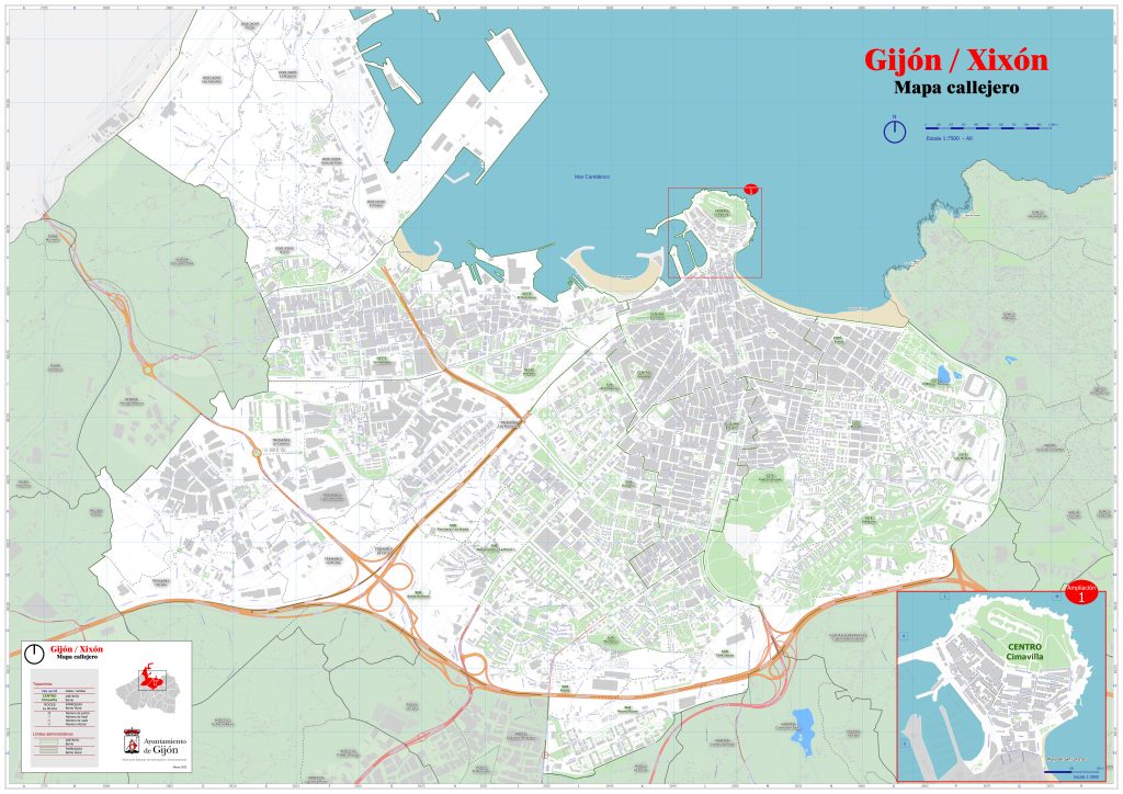 Mapa de la ciudad de Gijón.