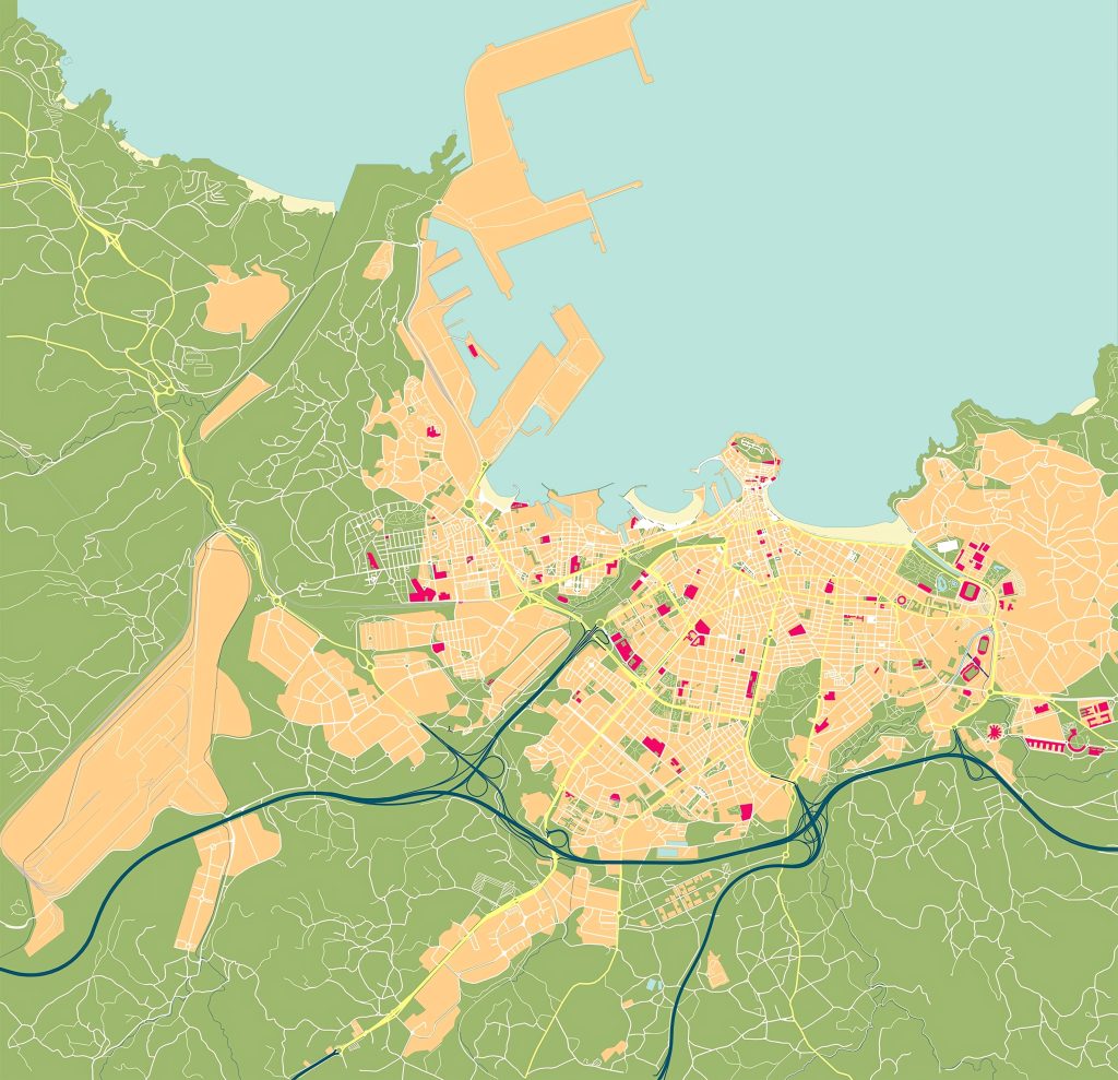 Mapa mudo de Gijón.
