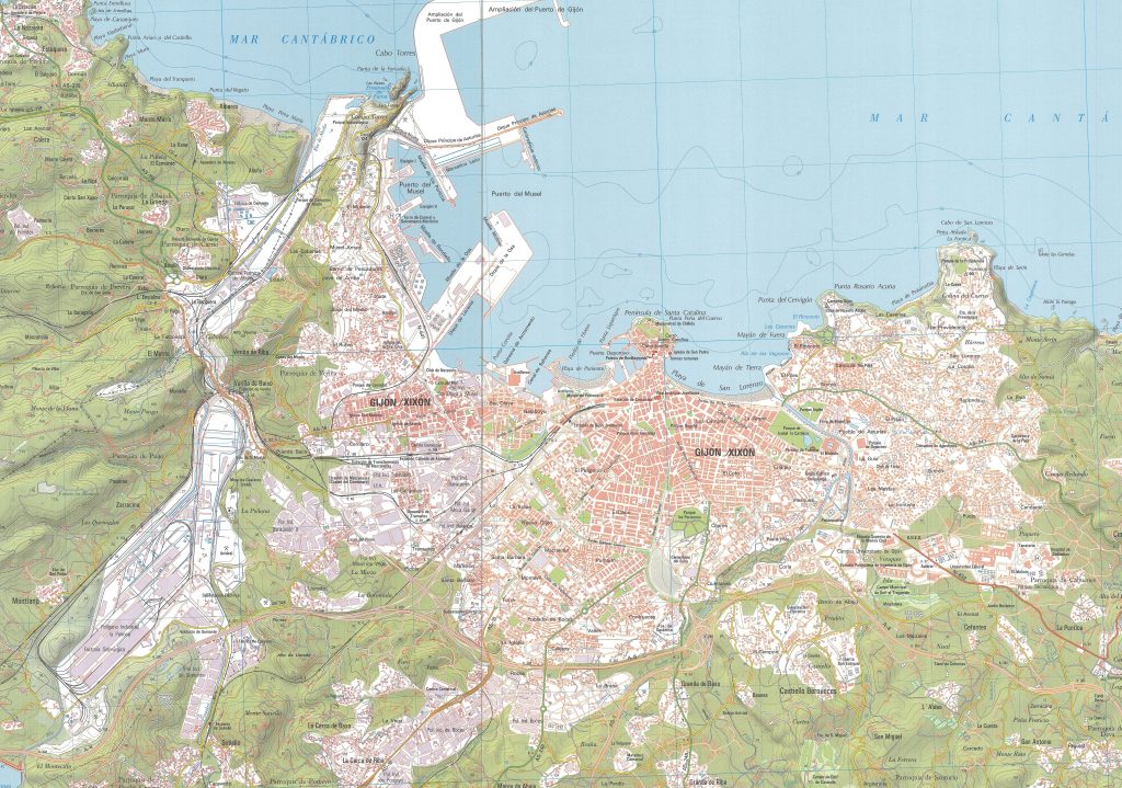 Mapa de accesos por carretera a la ciudad de Gijón.