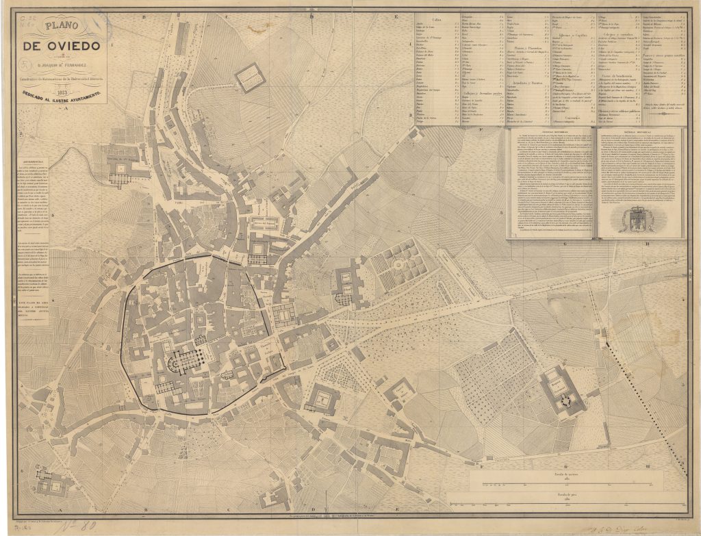 Mapa de Oviedo de 1853 (Asturias, España).
