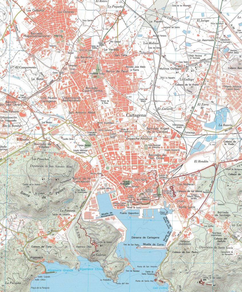 Mapa de la ciudad de Cartagena (España).