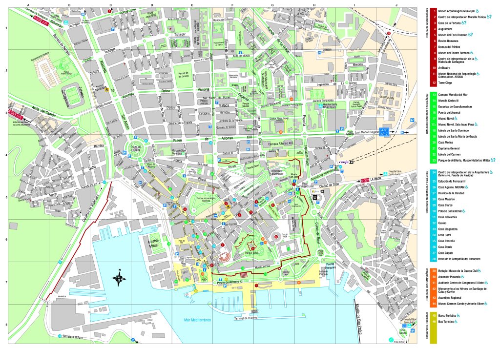 Mapa turístico de la ciudad de Cartagena (España).