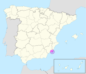 Mapa de ubicación de Cartagena en España.