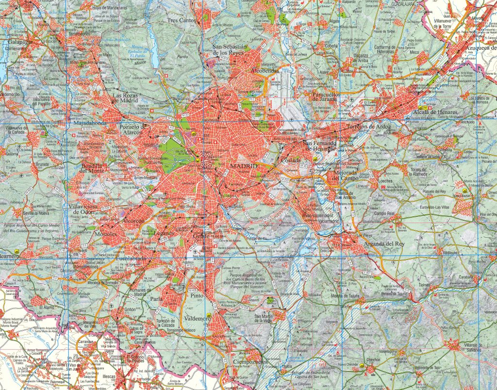 Mapa de accesos por carretera a la ciudad de Madrid.