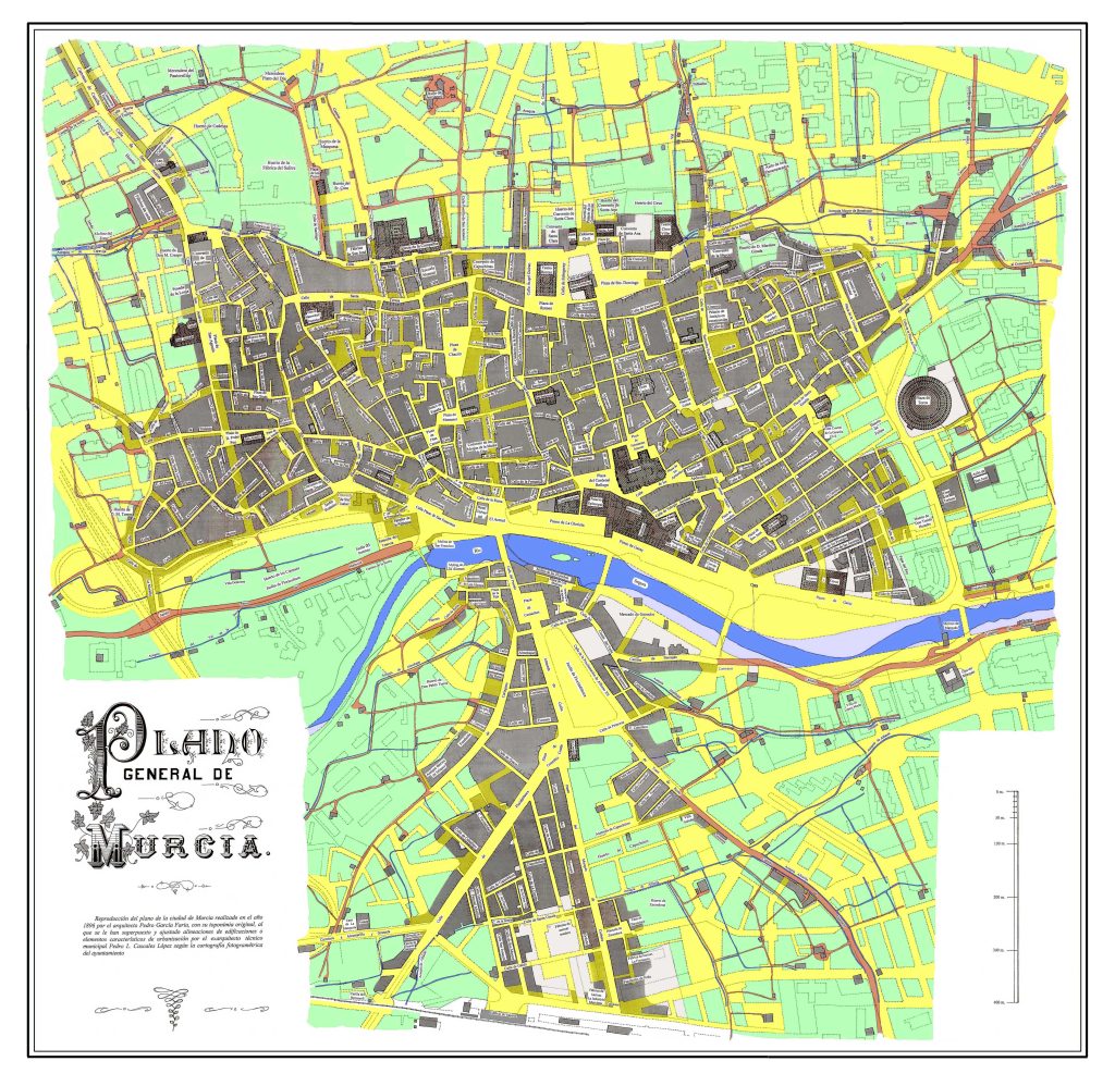 Plano histórico comparativo de la evolución urbana de la ciudad de Murcia 1896-2006.