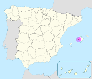 Mapa de ubicación de Palma de Mallorca en relación con la España peninsular.